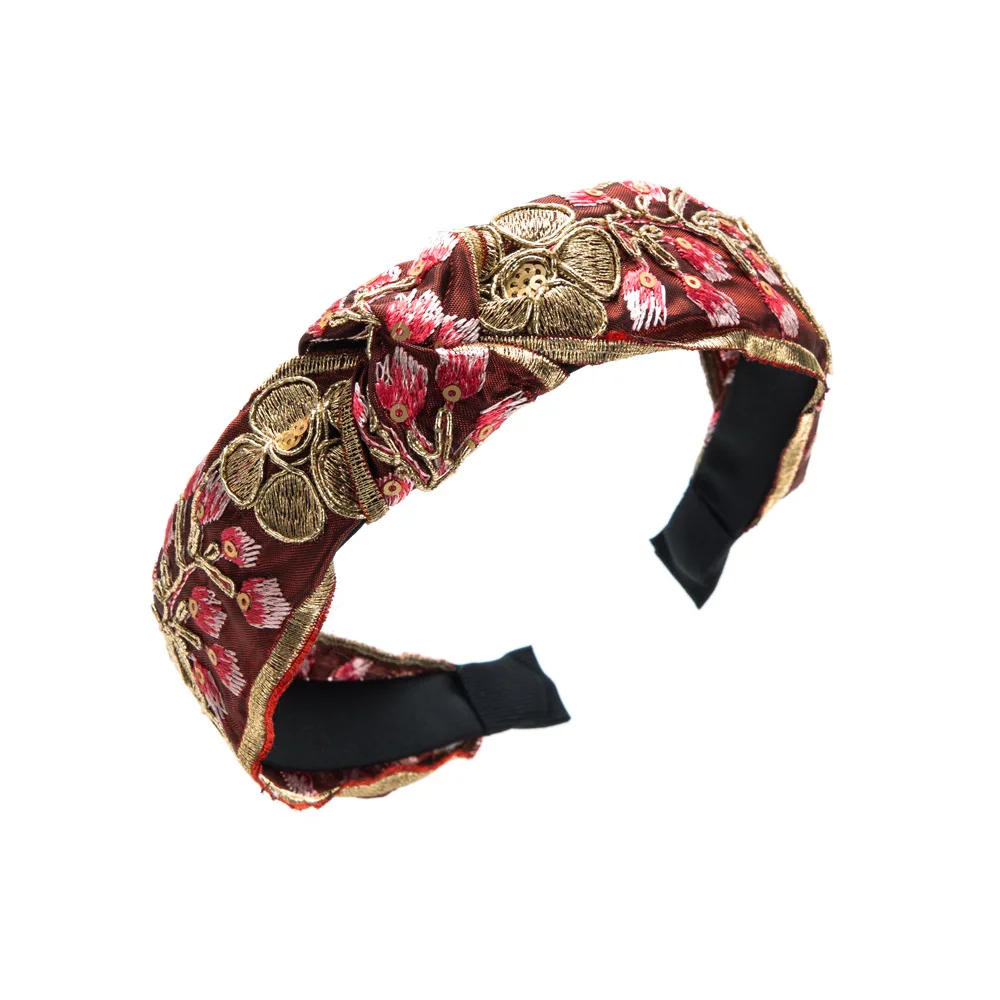 New Vintage Court Style Hairband Embroidered Floral High-Grade Headband for Women Temperament Wild Hair Accessories