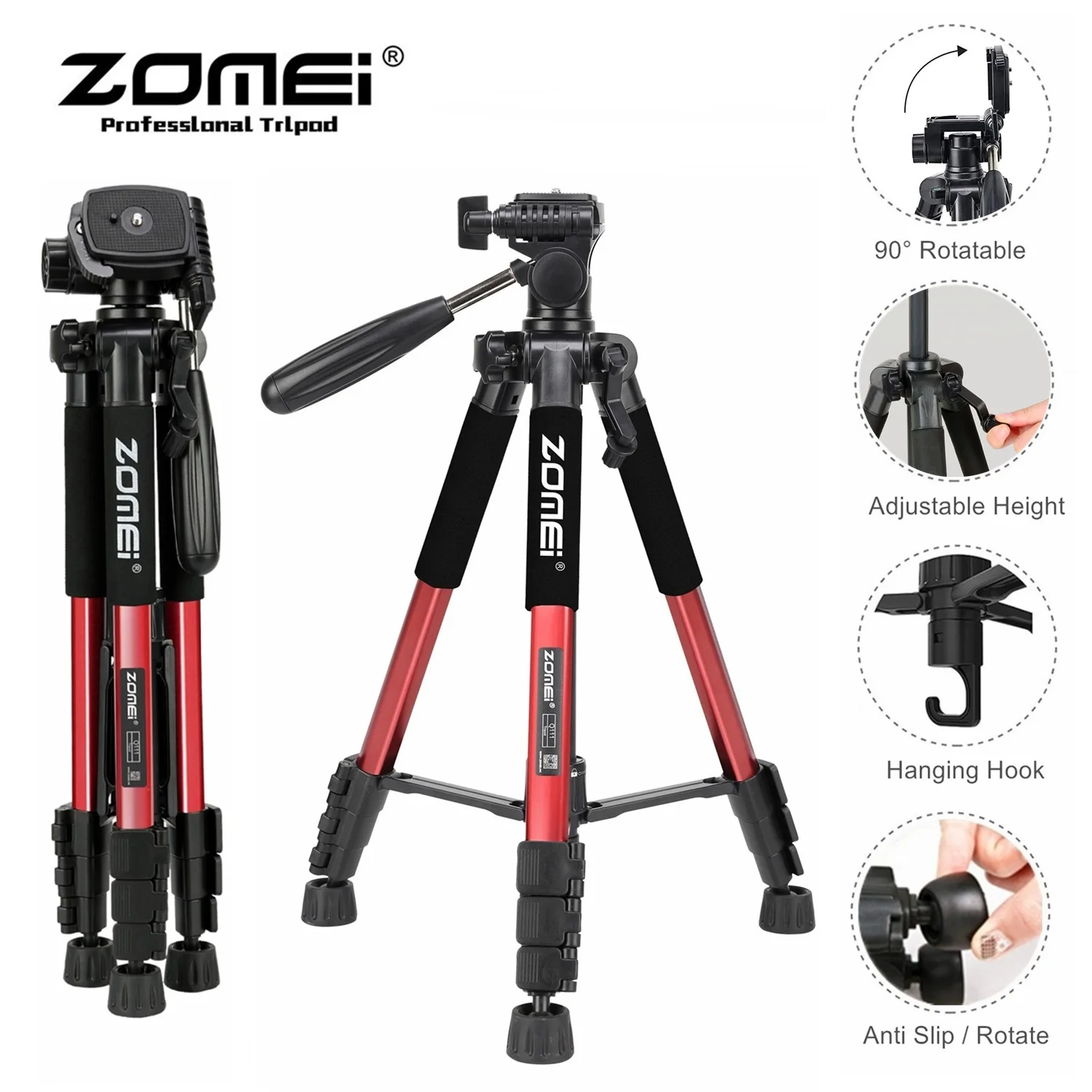 

Phone Travel Zomei Tripod Aluminum Tall 55” 140CM Stand With Quick Plates Mount Pan Head For Canon Nikon DSLR SLR Digital Camera