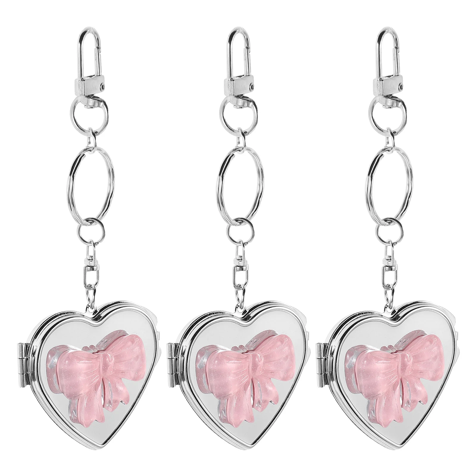 3Pcs Heart Shaped Mirror Keychain Bow Decor Cute Compact Vanity Portable Purse Valentine's Day Gift Heart Mirror with Bow