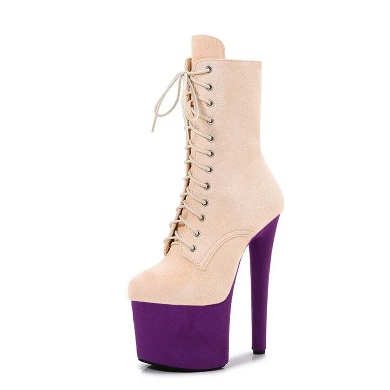 

17cm multi-color suede sexy pole dance high heels nightclub model runway platform large size ultra-high short boots