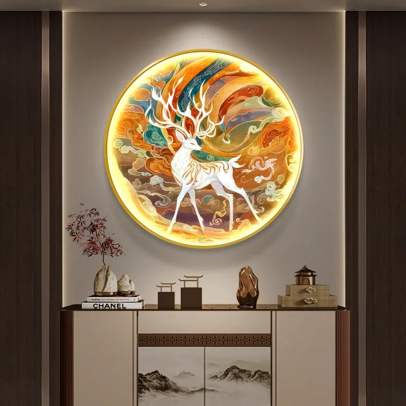 China-Chic Dunhuang Nine color Deer Decorative Painting Lamp Painting Entrance Corridor Restaurant LED Lamp Ancient Painting