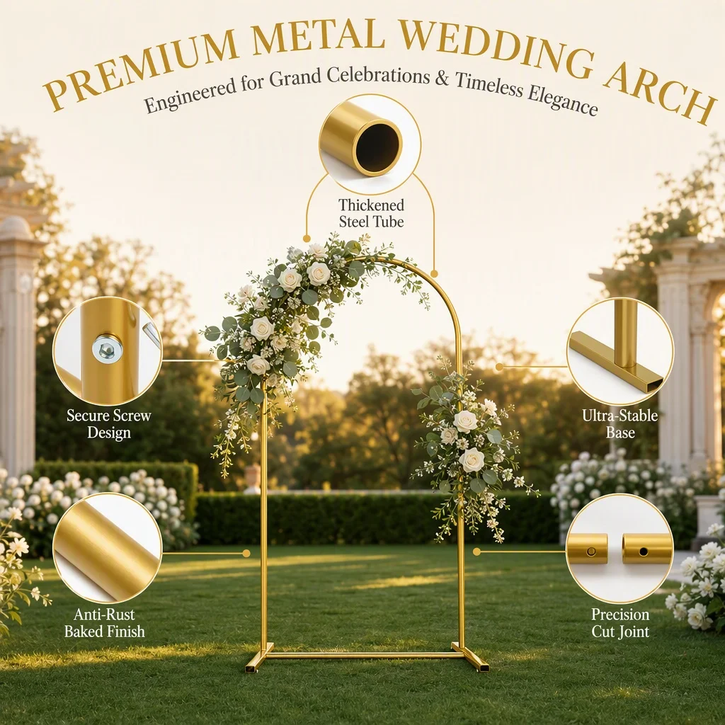 Arco metallico da 1,2 m (4 piedi) per matrimoni (1 pezzo), struttura ad arco per sfondo di palloncini, ideale per feste, compleanni, cerimonie, lauree e baby shower.