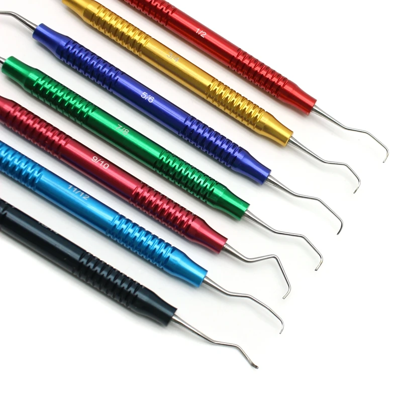 7Pcs/set Dental Tooth Cleaning Scaler Dental Curette Periodontal Bone Curettes Perio Dental Instrument Hand Use Tools