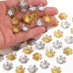 50pcs Stainless Steel Filigree Flower Beads Caps DIY Jewelry End Spacer Charms Bead Caps Jewelry Making Supplies Accessories