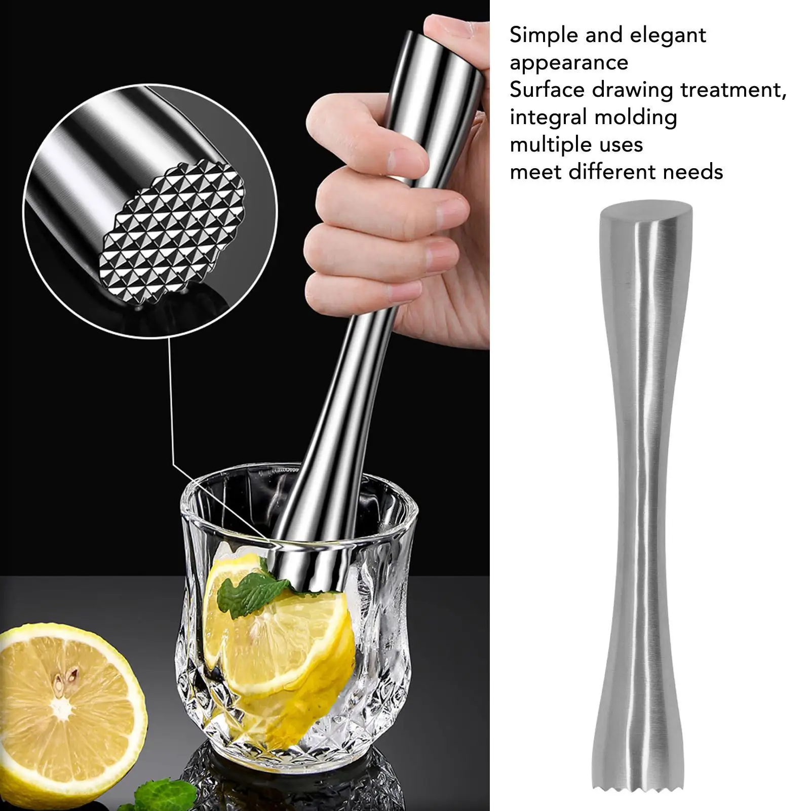 304 Stainless Steel Kitchen Muddler - Rustproof Cocktail Tool for bar Mixology