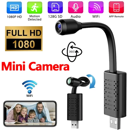 Imagen 1 del producto Mini Cámara 1080P HD Cámara Inalámbrica USB 120 °   La microcámara de vigilancia con detección de movimiento gran angular admite monitoreo remoto