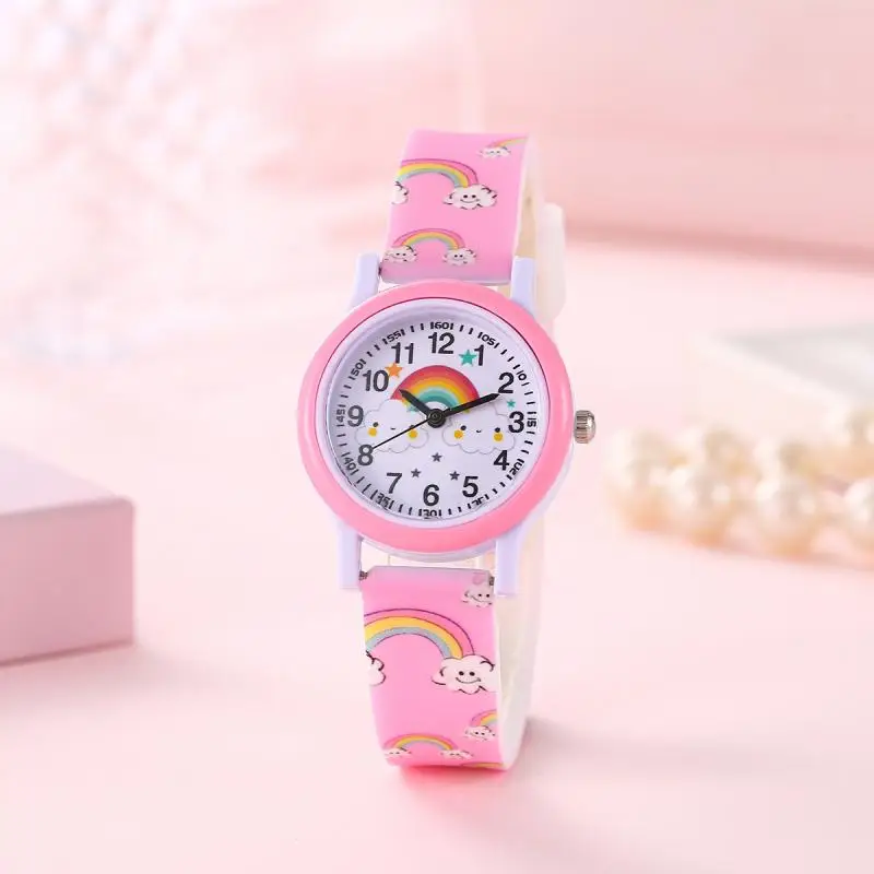 New Tide Cartoon Color Printing Rainbow 12 Digital Plastic Cute Student Children's Watch