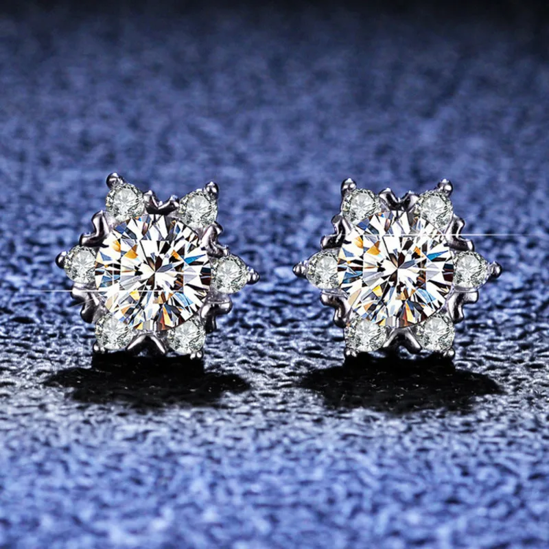 S925 Silver Snowflake Stud Earrings for Women, Elegant Simple Moissanite Earrings, Dainty Winter Jewelry Gift for Her