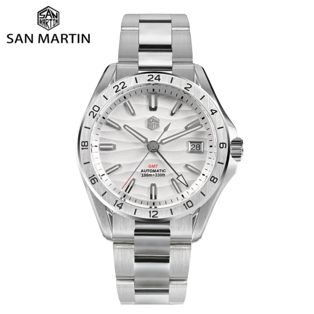 

San Martin 39mm GMT Dress Watch NH34 Automatic Luxury Desert Dune Dial AR Coated Sapphire 100M Waterproof Luminous часы SN0129-2