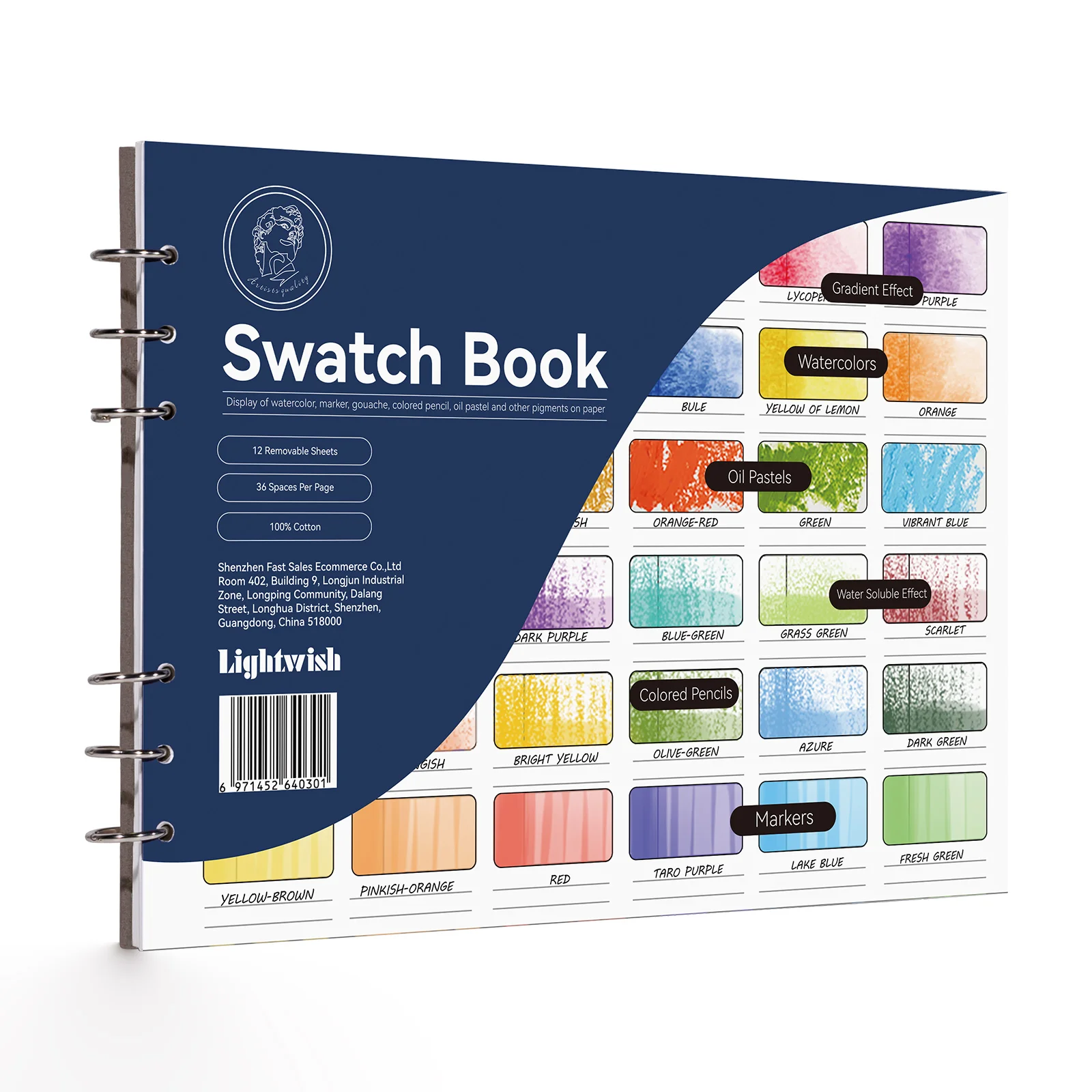 LIGHTWISH – livre d'échantillons d'aquarelle, 12 feuilles, 100% coton, 300 g/m2, sans acide, journal intime des couleurs pour pastels, aquarelle, gouache et plus encore