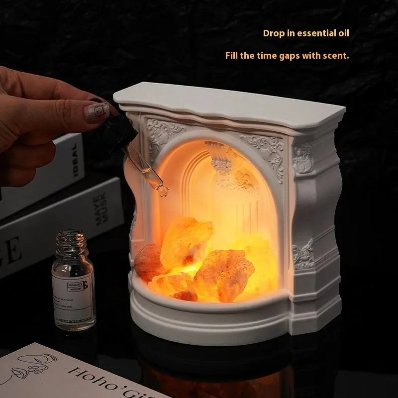 Vintage Night Light Ornament for Home Desktop Fireplace Sculpture Aroma Diffuser, Resin Himalayan Salt Lamp Decor