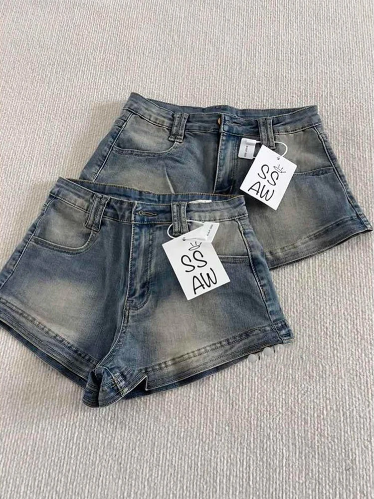 High street lazy style fashion denim shorts women 2025 summer new item sense of design commuter versatile shorts pants