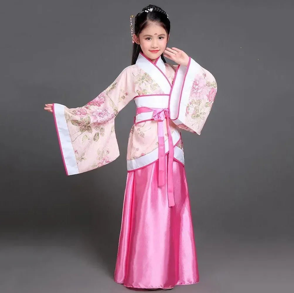 Hanfu Kinderen 2024 Chinese Kostuum Kids Bloemenmeisje Jurken Traditonal Podiumkleding Vrouwen Danskostuum Volwassen Sprookjesjurk