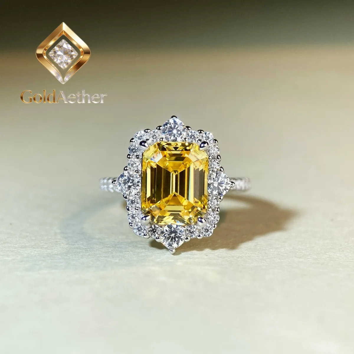 

GoldAether Luxury Solid Platinum PT950 Women's Princess Square Diamond Ring Yellow Diamond Square Bag Moissanite Diamond Ring
