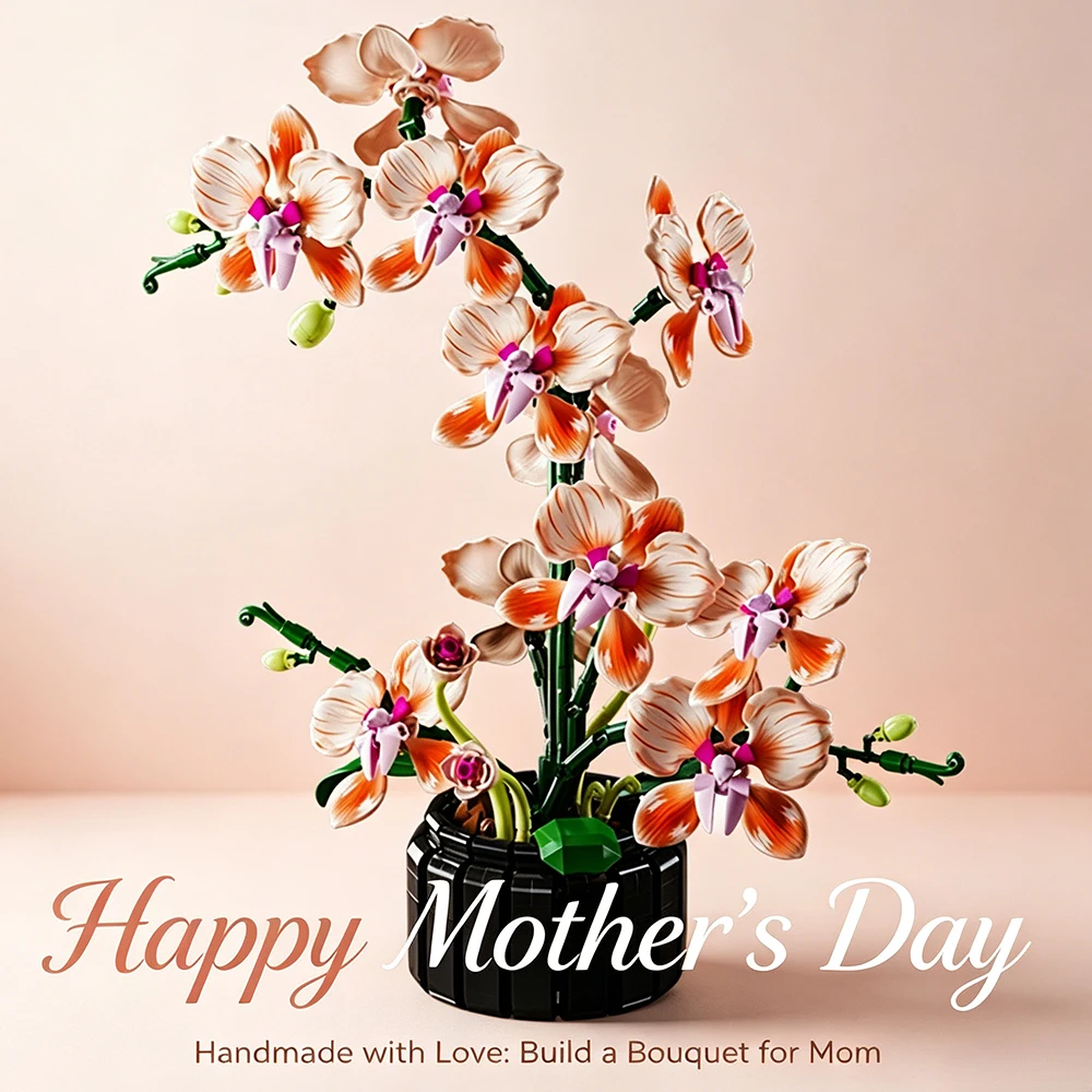 

Valentine's Day Simulation Orchid Bouquet 866 PCS Flowers with Vase Assembly Building Blocks Romantic Girls Gift Kids Desk Toys