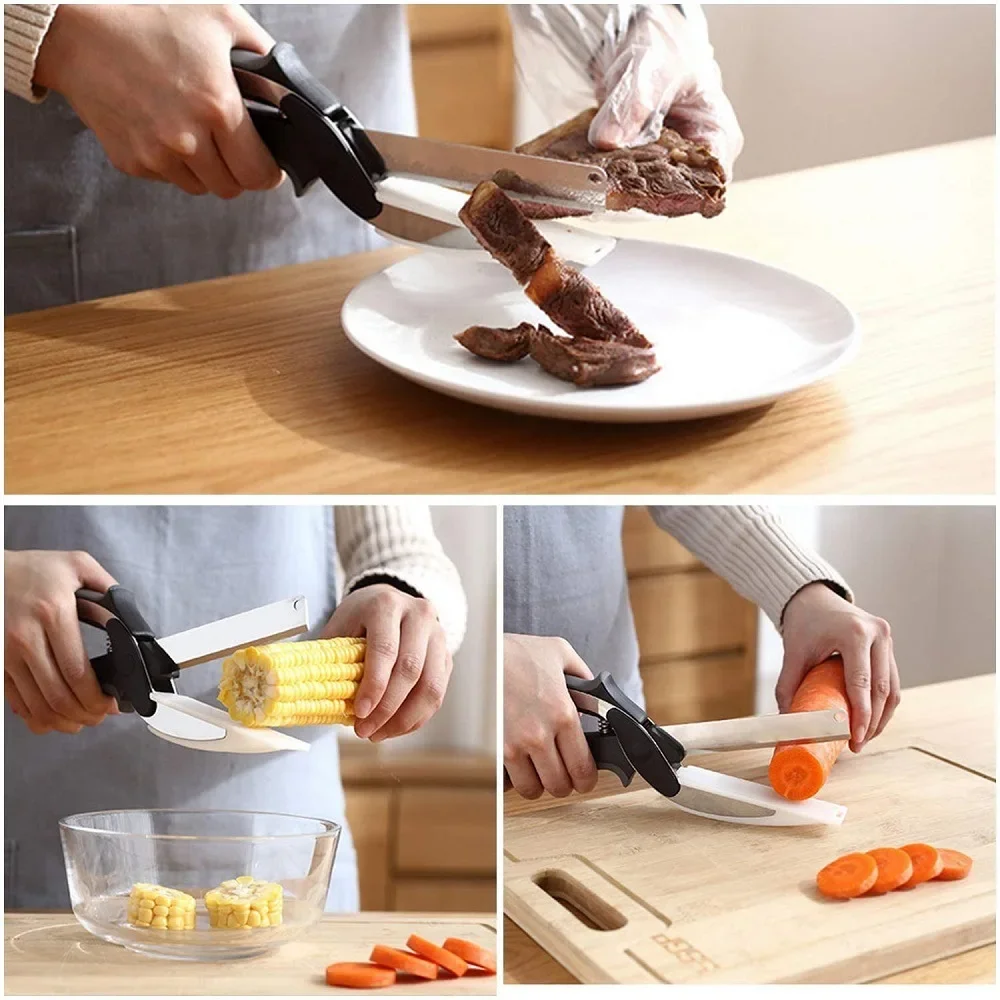 2 In 1 Multi Stainless Steel Shear Household Vegetable Separable Barbecue Steak Cutting Scissors Kitchen Tool Fruit Knife