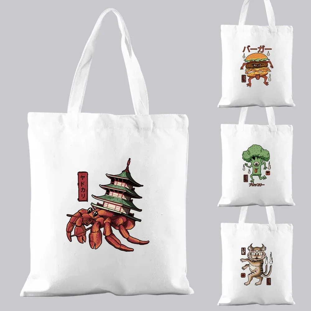 Tote Bag Women Shopping Bags Cute Monster Pattern Series Eco Shopper Shoulder Bag College Student Canvas Handbag 2026 Fashion