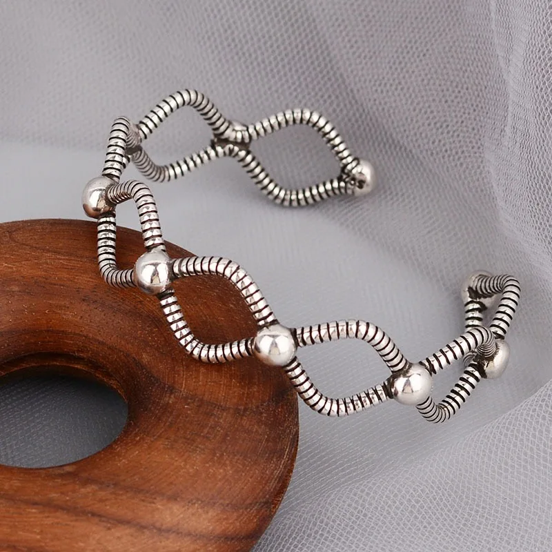 925 Sterling Silver Bracelets for Women Men String Accessories Retro Cross Line Hollow Pendant Party Jewelry Gift