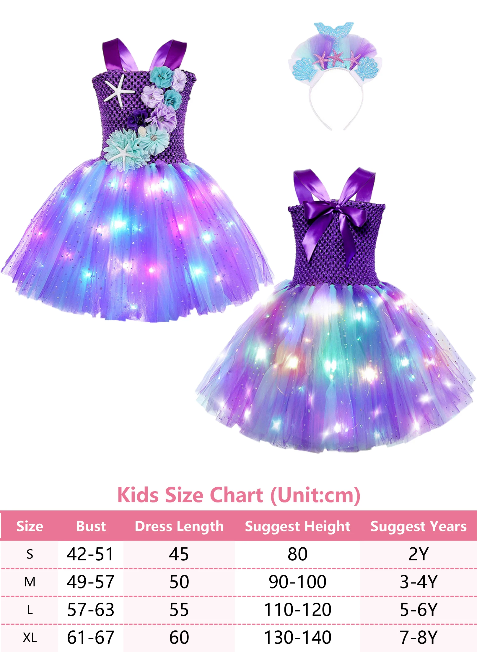 Cos ariel cosplay kostüm outfits fantasy kleider lichter zubehör halloween karnevals anzug für kinder kinder mädchen rollenspiel