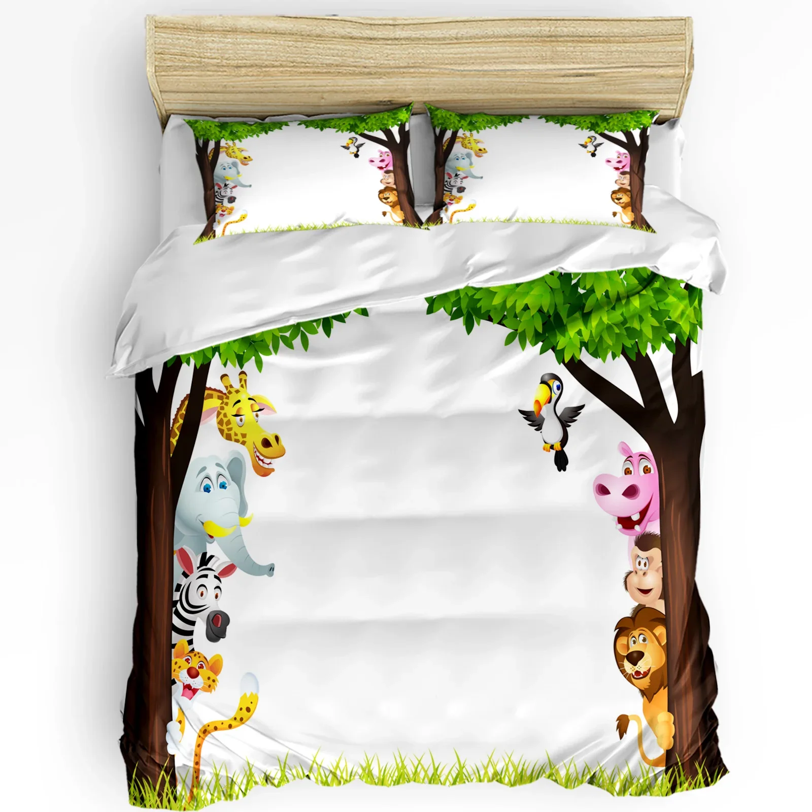 

Jungle Forest Cartoon Animal Lion Elephant 3pcs Bedding Set For Double Bed Home Textile Duvet Cover Quilt Cover Pillowcase