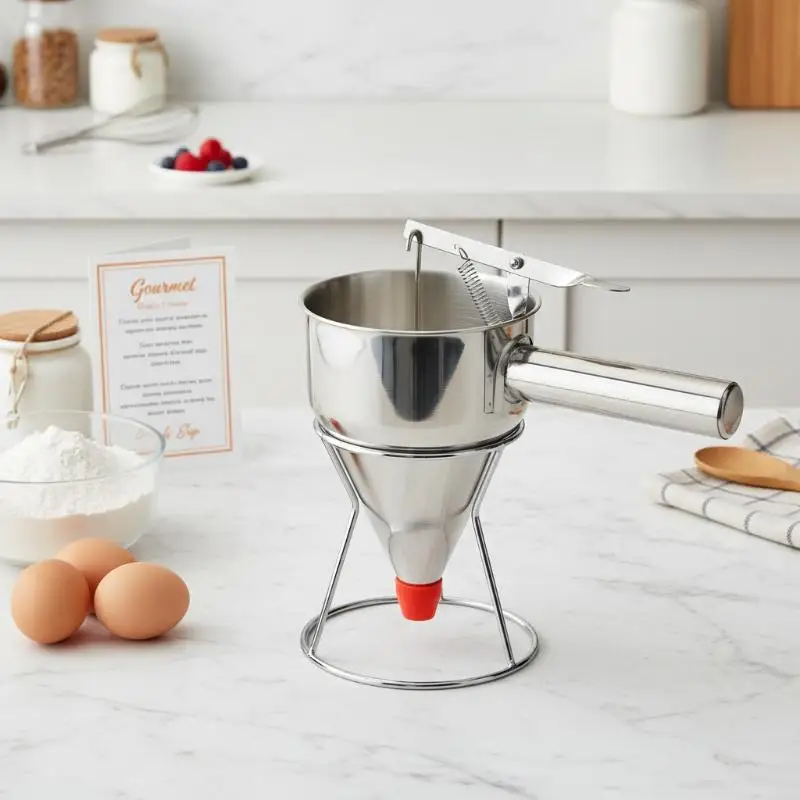 1200ml Stainless Steel Funnel Dispenser With Rack Cupcake Pancake Batter Maker Octopus Fish Ball Home Kitchen Baking Goods Tools