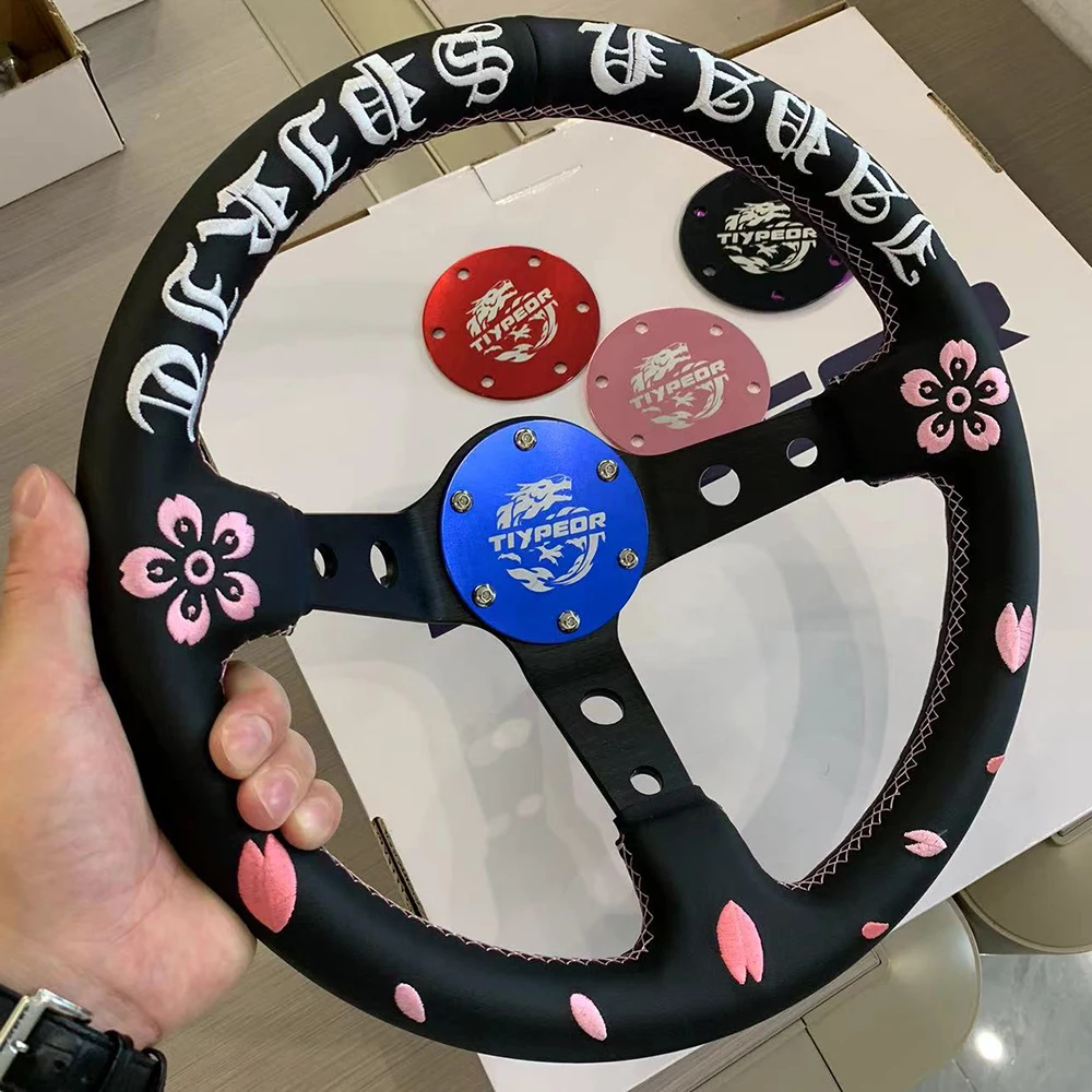 TIYPEOR Aluminum Alloy Steering Wheel Center Ring Horn Aluminum Cover Racing Car Drift Accessories Steering Wheel Dragon Totem