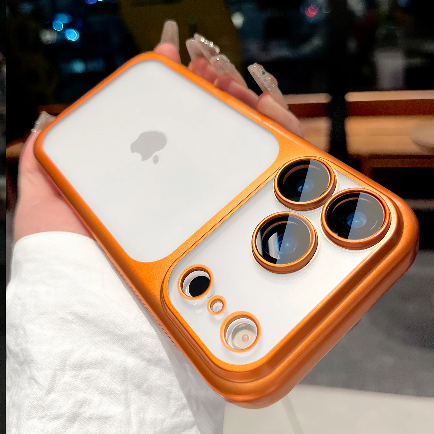 Nowe Pomarańczowe Przezroczyste Matowe Etui na Telefon z Powłoką Chroniącą Przed Odciskami Palców do iPhone'a 17 Pro Max z Folią Ochronną na Obiektyw i Twardą Obudową