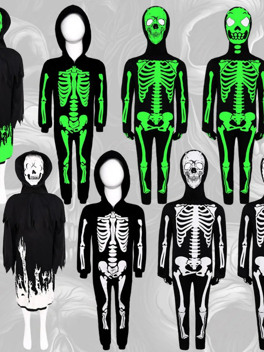

loween Glow-in-the-k Skeleton Cosplay Costume Devil Skeleton Terror Role-plang Stage Performance Suit Women's Traditi...