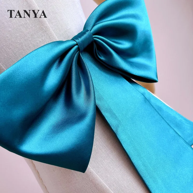 Silk Satin Bow With Pin Wedding Belt Blue Bride Gown Matching Accessories Detachable Handmade Bowknot