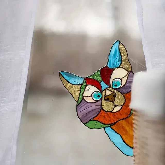 Cat Peeping Glass Window Self-adhesive Stickers Waterproof Moisture-proof Glass Film, Bedroom Living Room Car Window Decoration 4