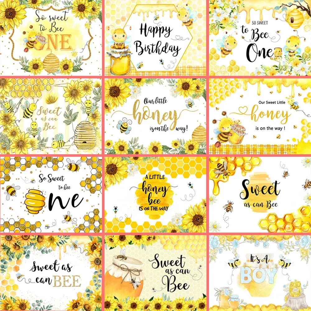 

Sweet As Can Bee Photography Backdrop Yellow Honeycomb Sunflowers Honey Bee Newborn Baby Birthday Photo Background Photozone