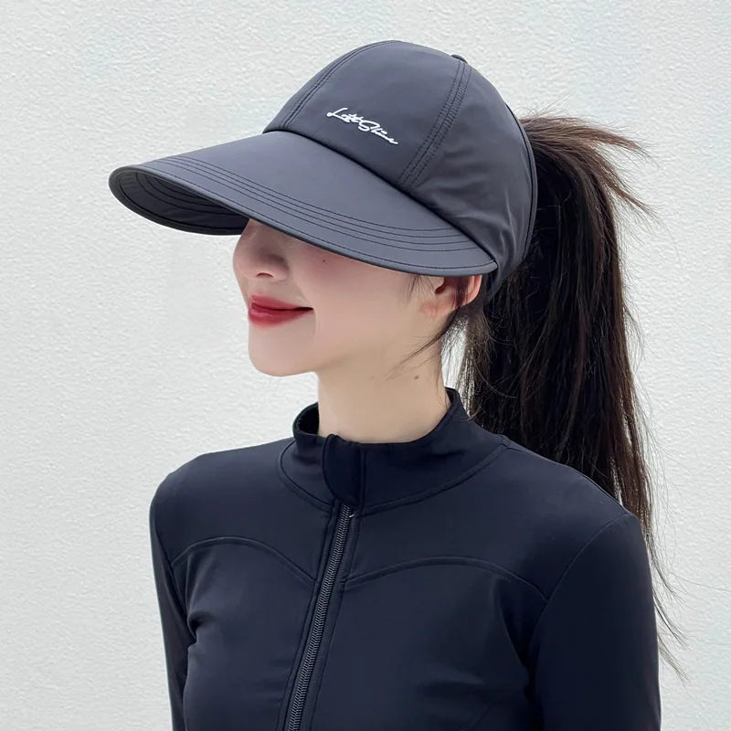 Wide Overbrim Sunblock Hat Women's Outdoor Can Be Tied Ponytail Baseball Cap Men's Quick Drying Empty Top Sunhat