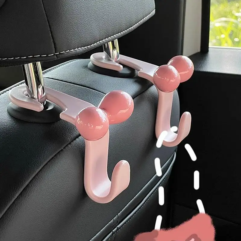 New 2Pcs/set Cute Bow Pink Car Seat Back Hook Non Marking Headrest Hanger For Purse Grocery Bag Car Organizer Accessory