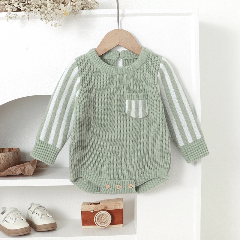 

Newborn Baby Bodysuit Long Sleeve Autumn Infant Boys Girls Jumpsuit Knitted Toddler Child Clothing Fashion Pocket 0*18M Overalls