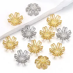 50pcs Stainless Steel Gold Plated Hollow Six Petal Bead Cap Charm End Spacer for DIY Bracelets Jewelry Making Supplies Wholesale