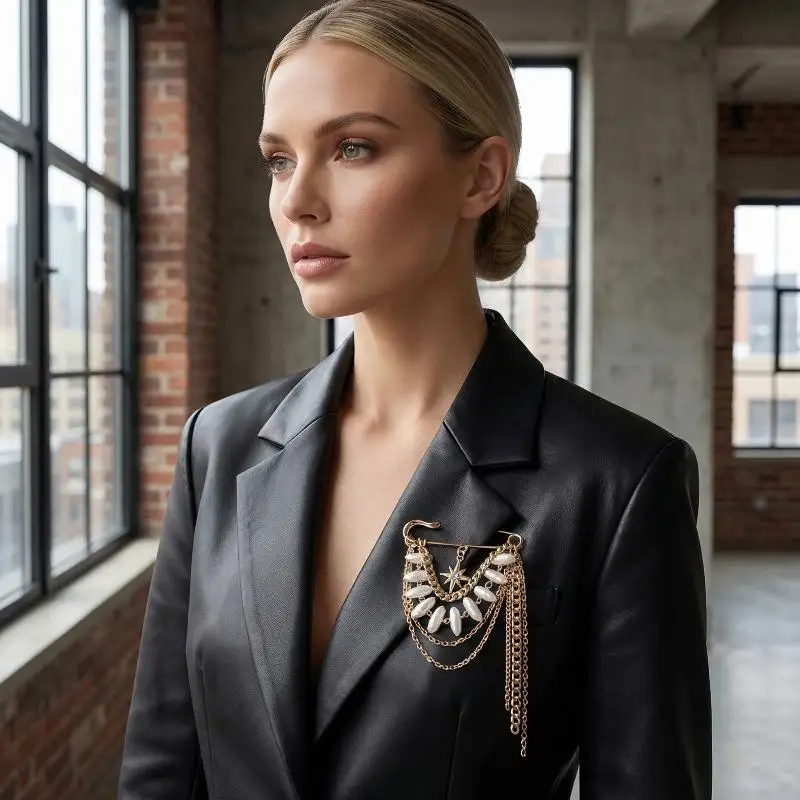 Women Body Chain Star Tassel Design  Brooch Metal Jewelry Ideal for Party Dresses Evening Gowns Fashion Statement