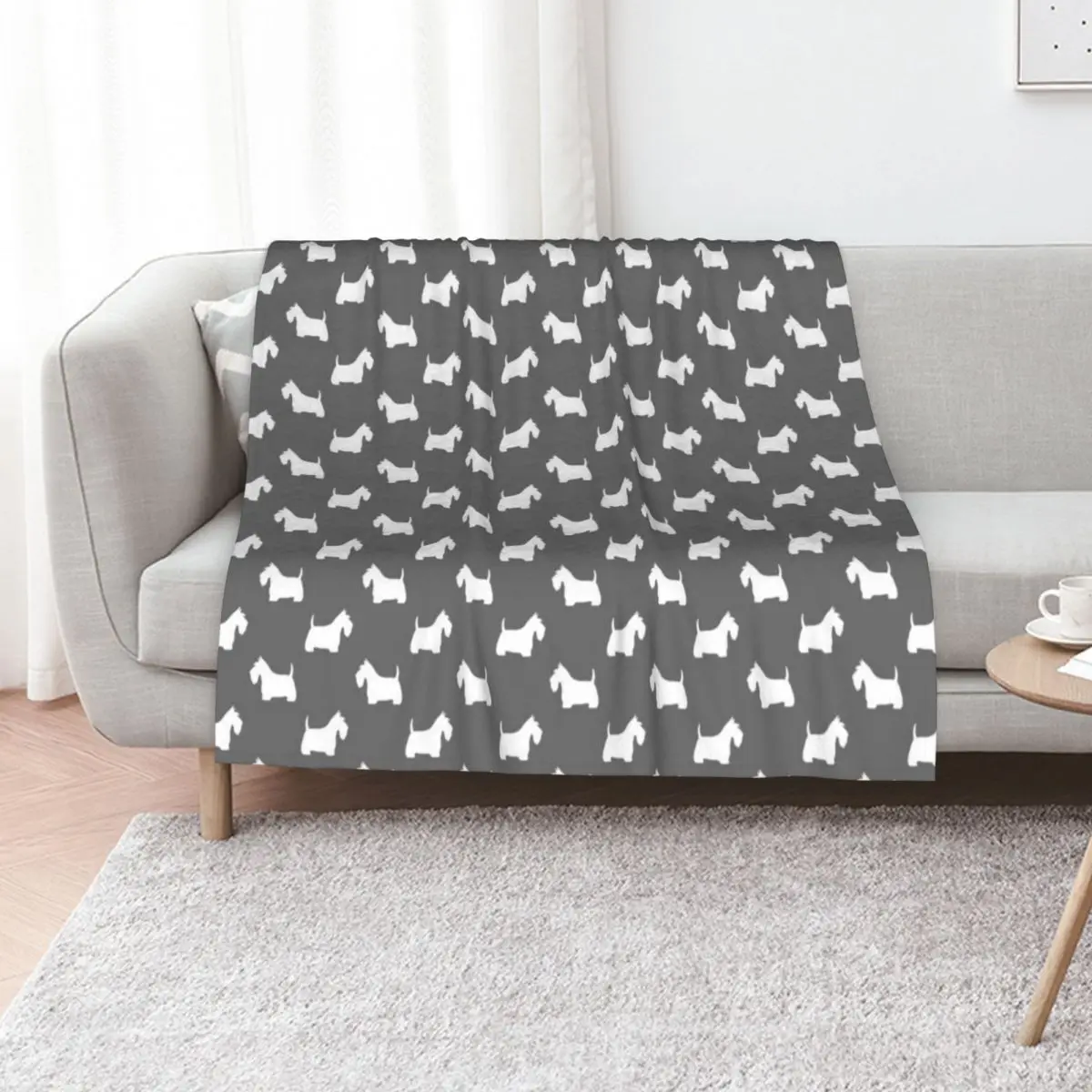 White Scottish Terrier Silhouette(s) Throw Blanket For Sofa Thin Bed Flannel Fabric blankets and throws for babies Hair Blankets