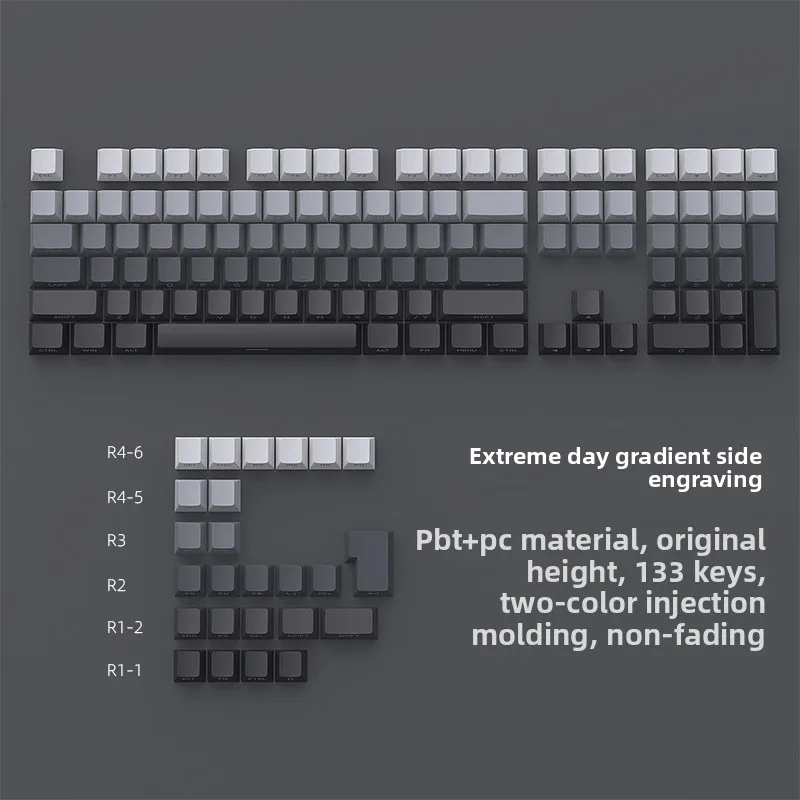 KUXM Extreme Daylight Gradient Side-Engraved Illuminated 133-Key Mechanical Keycaps PBT Double-Shot Original Height.