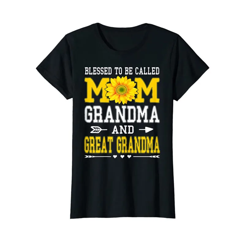 

Womens Blessed To Be Called Mom Grandma Great-Grandma Mother's Day T-Shirt Gifts Cute Sunflower Heart Lover Floral Print Tops