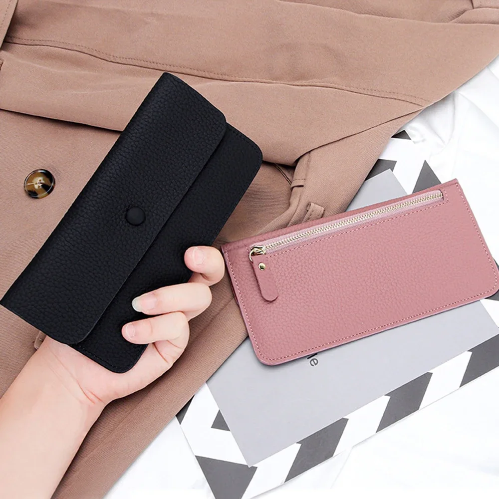 

100% Genuine Leather Women Long Wallet Luxury Slim Clutch Envelope Money Bag Ladies Fashion Cowhide ID Credit Card Holder Purse