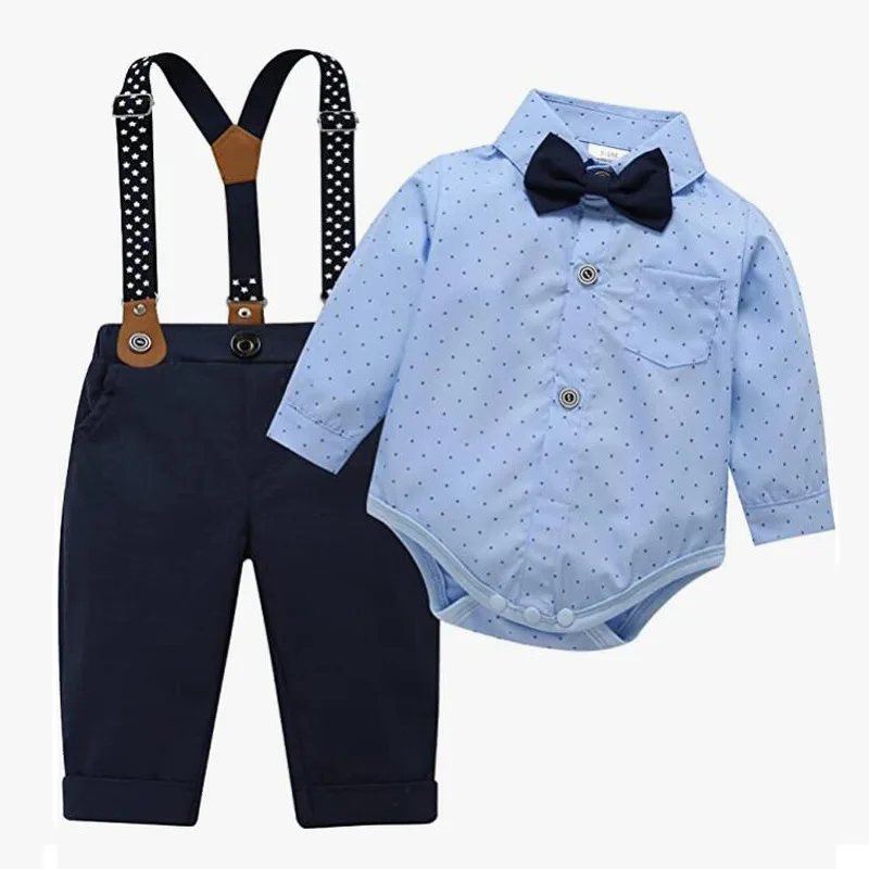 Cotton Boys Summer Clothes Set 3-6M Birthday Dress Infant Outfit Newborn Baby Boy Romper Clothes Set Overalls Kids Suit Spring