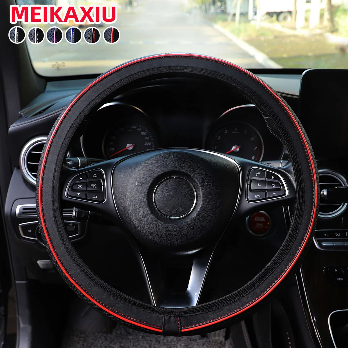 1PC Universal Fit Dicke PU Leder Auto Lenkrad Abdeckung Trim Streifen 14,5-15 Zoll Randlose Innen Dekoration zubehör – Detail 3