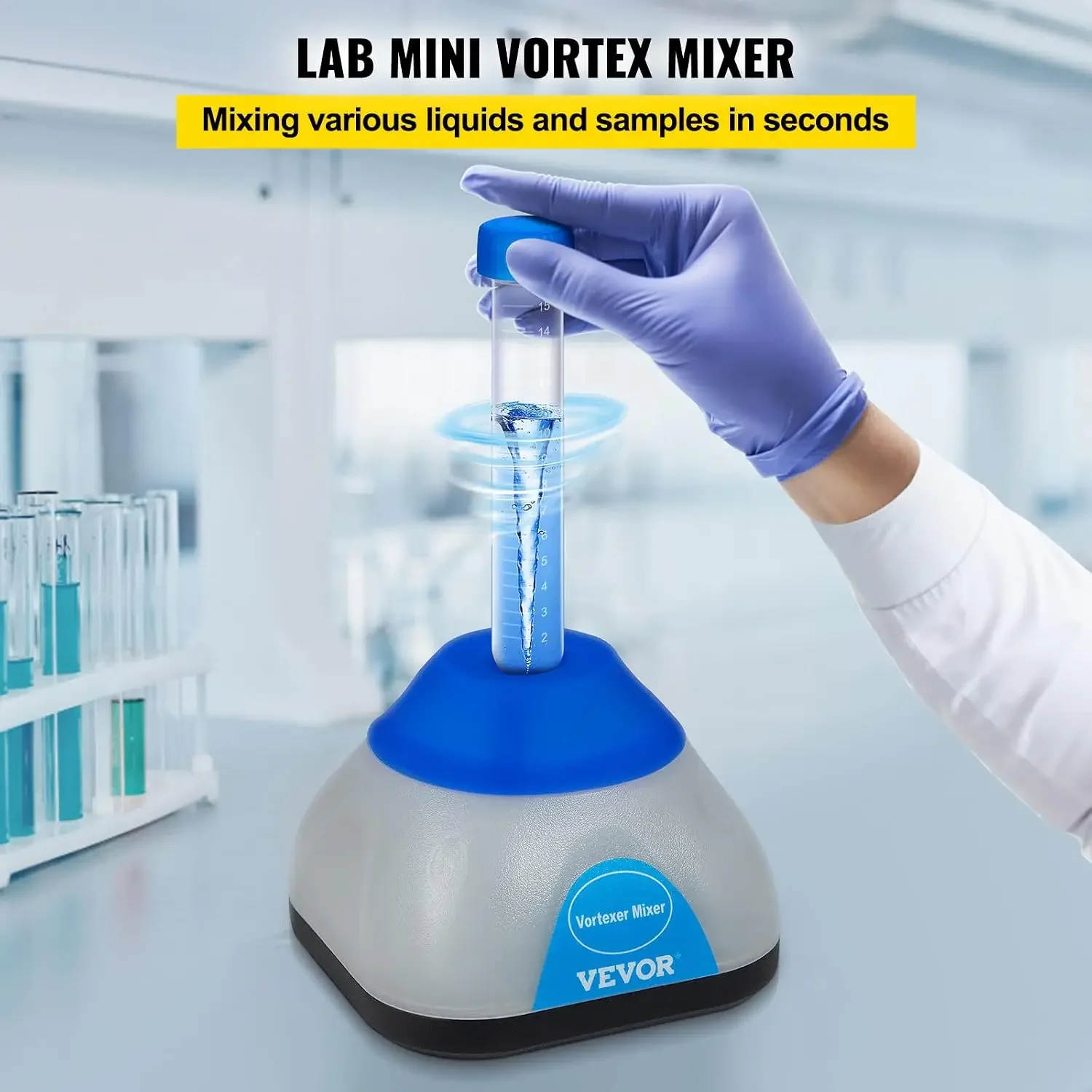 VEVOR Vortex Mixer, 3000rpm Mini Vortex Mixer Shaker, Touch Function Scientific Lab Vortex Shaker, Mix Up to 50ml, 6mm Orbital D