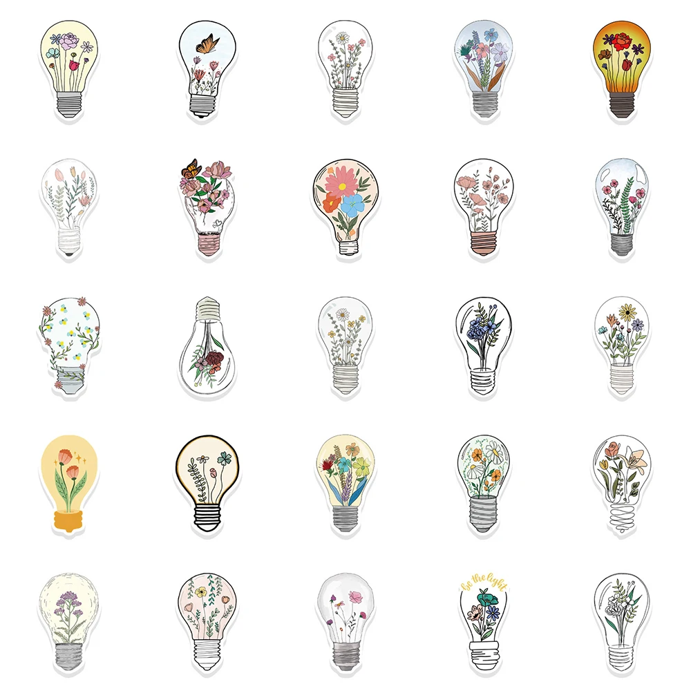 10/30/50pcs Ins Style Art Bulb Flower Aesthetic Stickers Laptop Phone Guitar Luggage Scrapbook Car Funny Sticker Decals Kid Toy