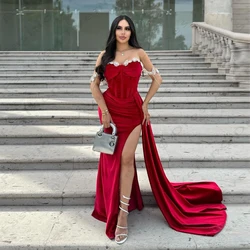 Fashion Elegant Beading New Evening Dresses Romantic Female Sexy Mermaid Off Shoulder High Slit Simple Mopping Party Prom Gowns