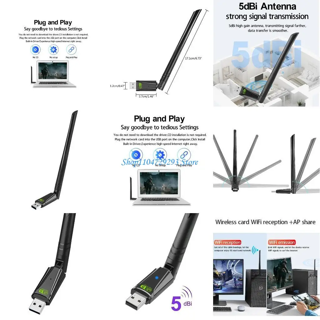 

Y2GD 650 Мбит / с USB Wi -Fi Адаптер Двойной полосы 2.4+5 ГГц беспроводная сетевая карта RTL8811CU 650M