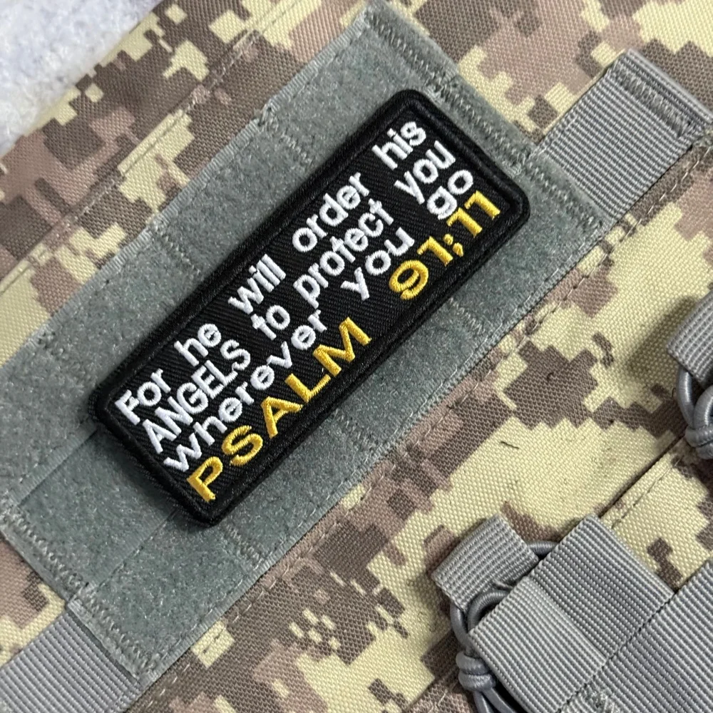 Тактический нашивной знак «Псалом 91:11» (Библейское отрывное цитатное изложение), вышитый, на липучке, для рюкзака, с изображением Иисуса и Бога