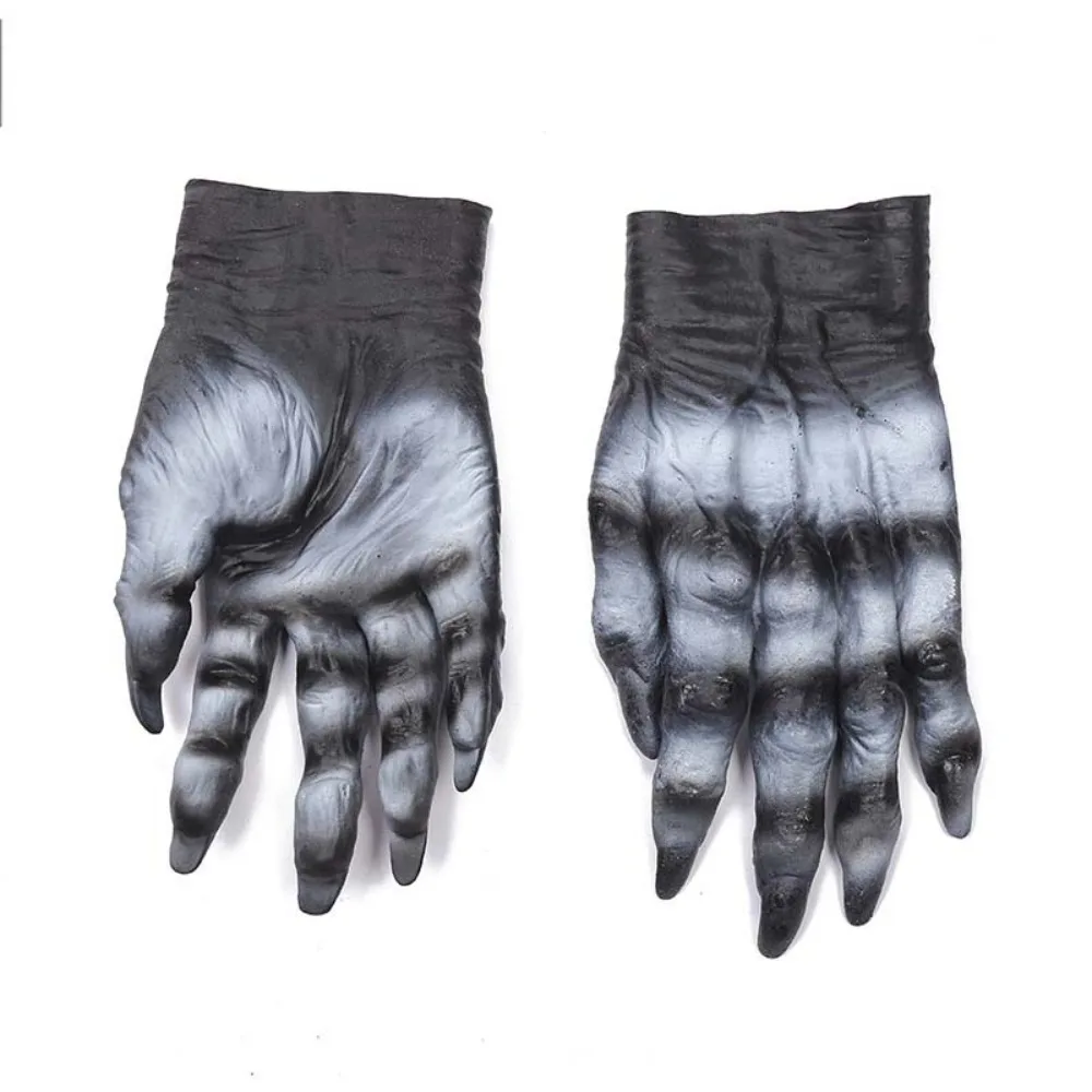 Funny Vinyl Halloween Cosplay Gloves Waterproof Plush Werewolf Simulated Gloves Bloody Terrifying Makeup Party Props Carnival