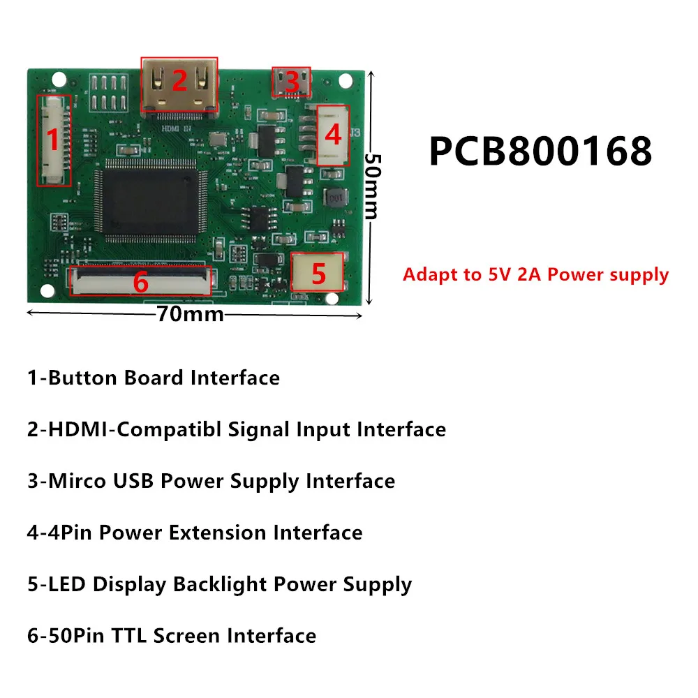 Imagem -05 - Display Lcd Digitador Touchscreen Driver Placa de Controle Hdmi Compatível para Faça Você Mesmo Raspberry pi pc Monitor At070tn90