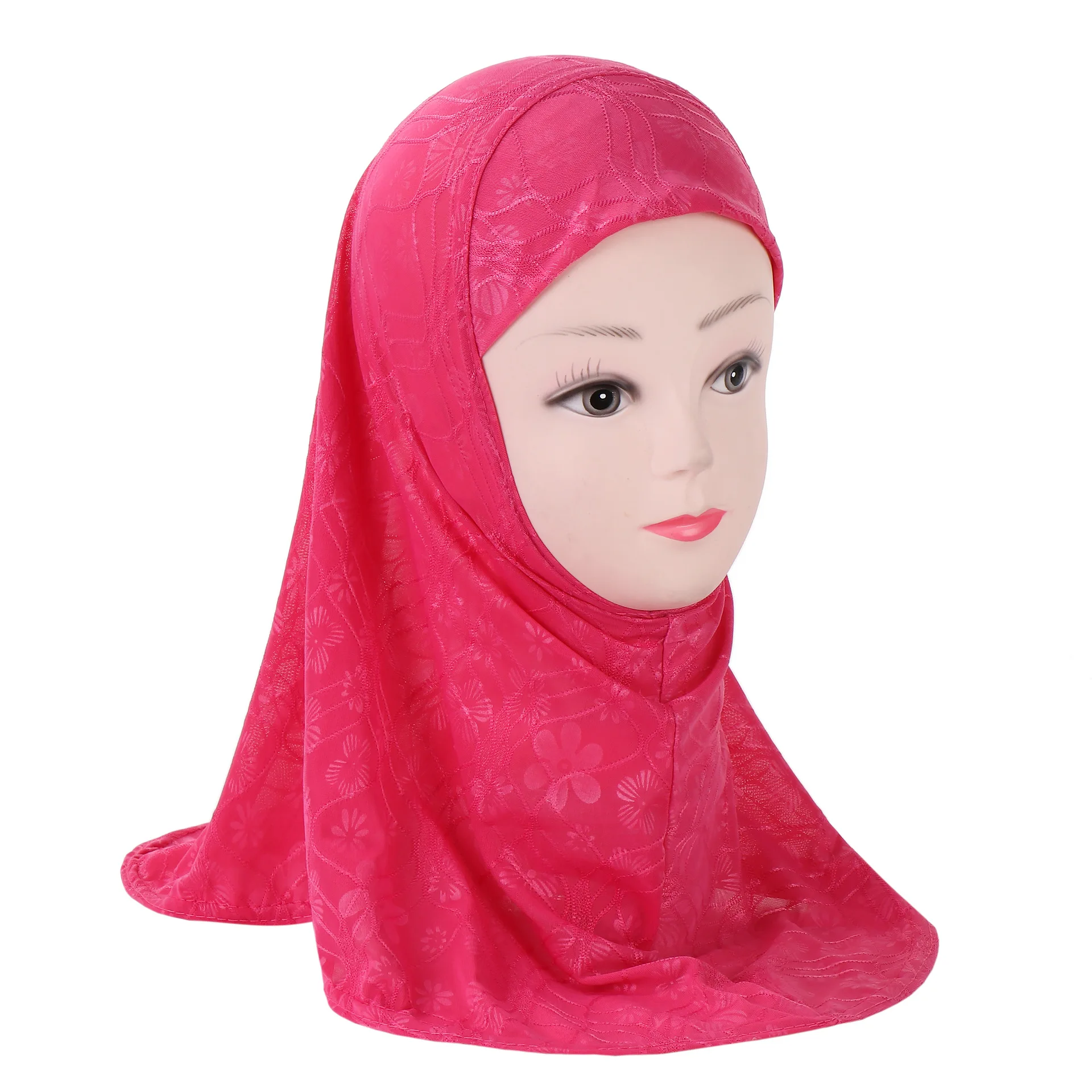 Jacquard Bright Color 2-6 Year Old Girl Pretty Headscarf Cover Hat Muslim Hijab One Piece Amira Islam Headscarf Pull On Turban